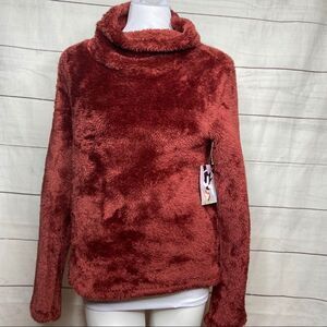 Joy Lab brown brick fuzzy furry mock turtleneck xs